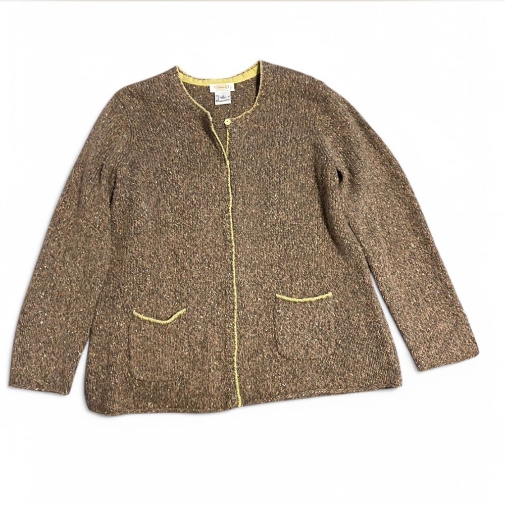 Talbot’s Green Wool Cardigan with Snap Buttons and Angora Rabbit Hair